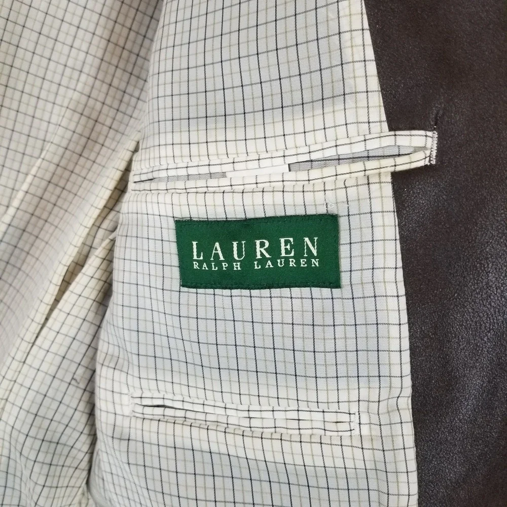 Lauren Ralph Lauren Blazer Mens 44L Brown Faux Leather Finish 2 Button Jacket